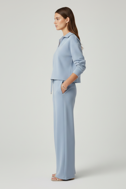 Sienna Women’s Co Ord Set with V-Neck Top and Wide-Leg Pants 2