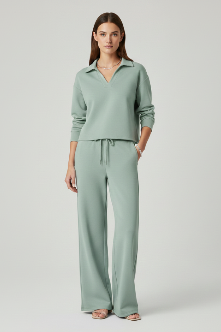 Sienna Women’s Co Ord Set with V-Neck Top and Wide-Leg Pants 5