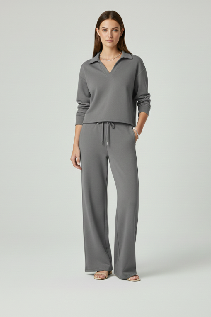 Sienna Women’s Co Ord Set with V-Neck Top and Wide-Leg Pants 7