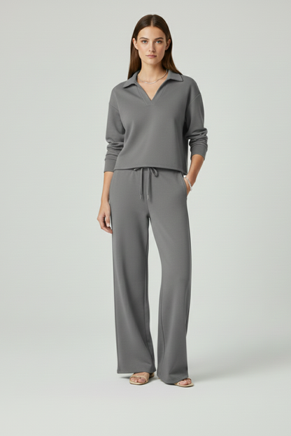 Sienna Women’s Co Ord Set with V-Neck Top and Wide-Leg Pants 7