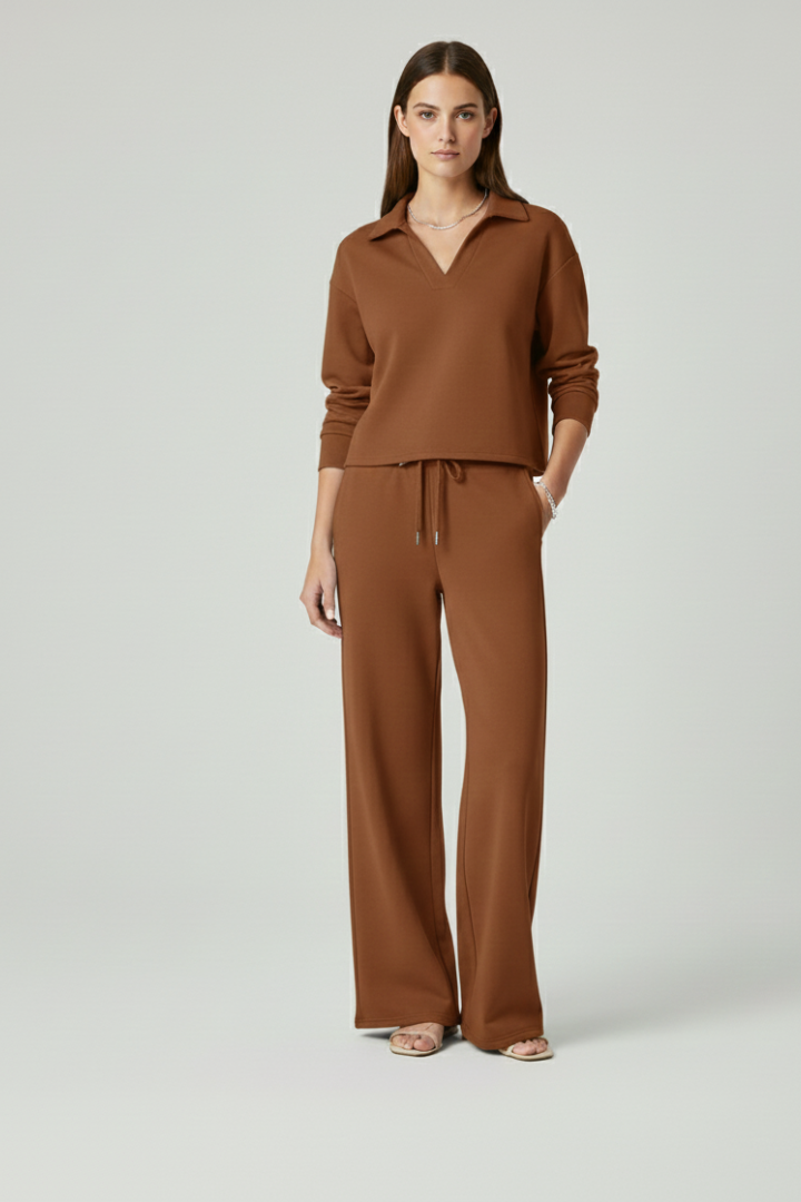 Sienna Women’s Co Ord Set with V-Neck Top and Wide-Leg Pants 8