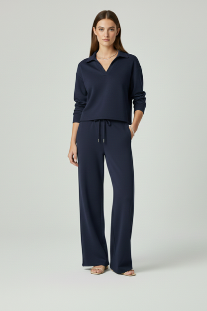 Sienna Women’s Co Ord Set with V-Neck Top and Wide-Leg Pants 9