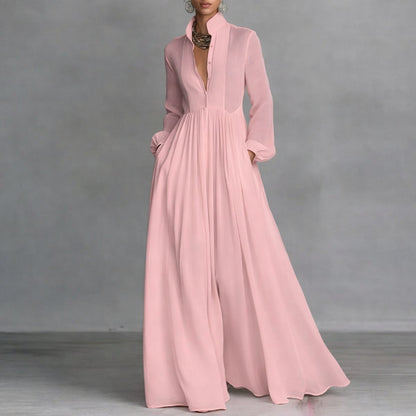 Sophie Women’s Maxi Dress with Long Sleeves, Stand-Up Collar, and Side Pockets 4