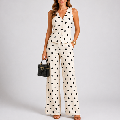 Sora Women's Two Piece Set with Polka Dot Pattern and Wide Leg Trousers 0