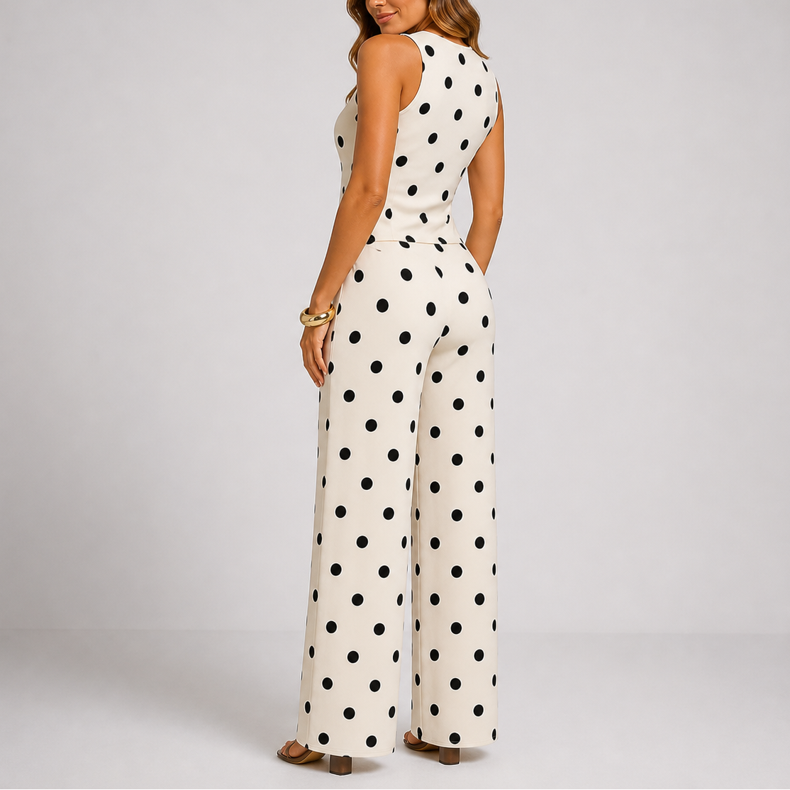 Sora Women's Two Piece Set with Polka Dot Pattern and Wide Leg Trousers 1