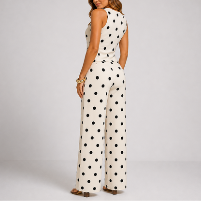 Sora Women's Two Piece Set with Polka Dot Pattern and Wide Leg Trousers 1