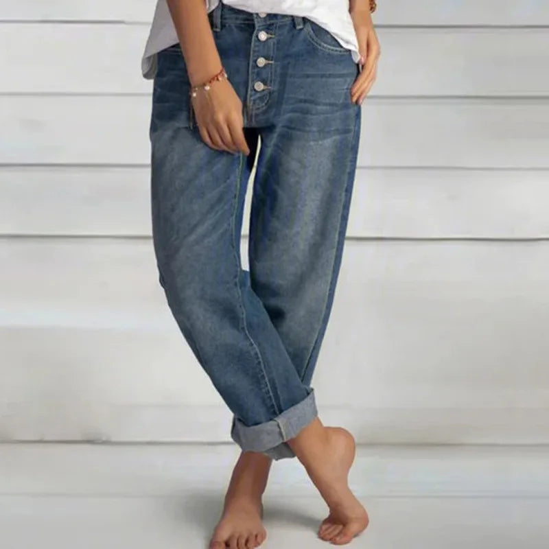 Sora Women’s Wide Leg Jeans with Button Placket and High-Waist Fit 0