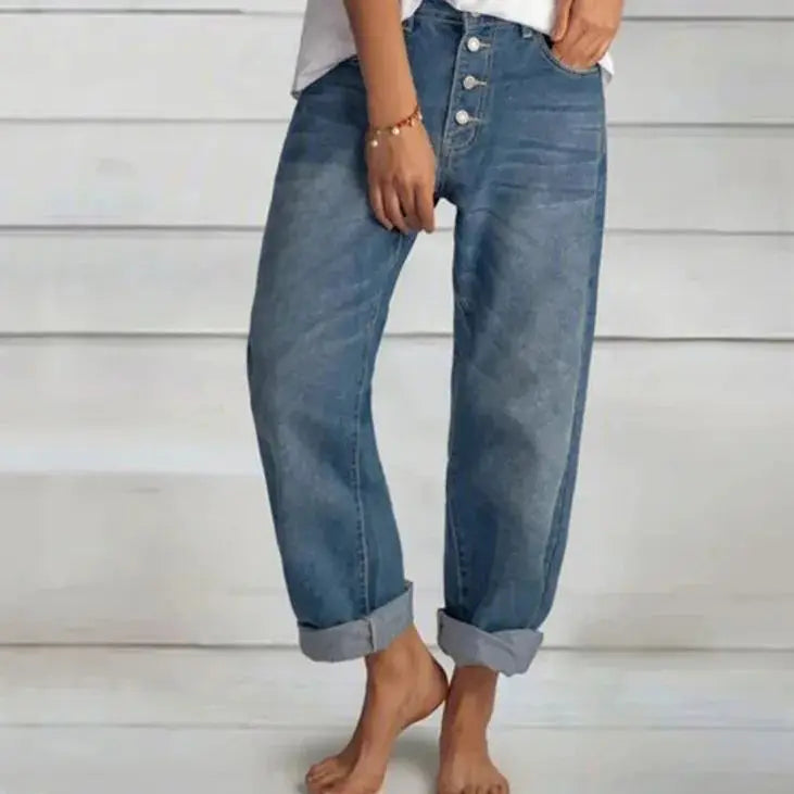 Sora Women’s Wide Leg Jeans with Button Placket and High-Waist Fit 2