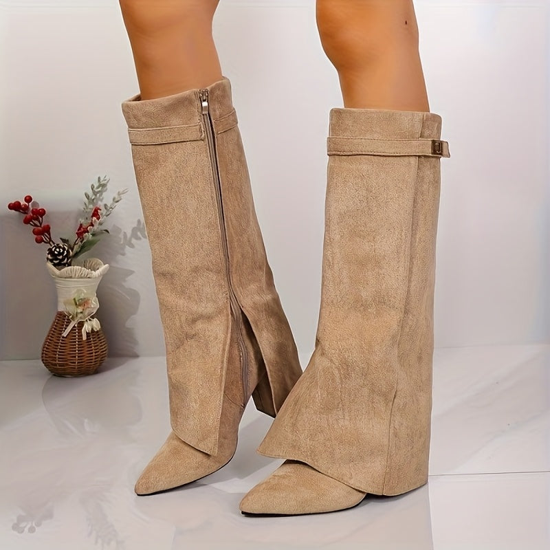 Talia Women’s Knee High Boots with Suede-Look Finish and Block Heel 1