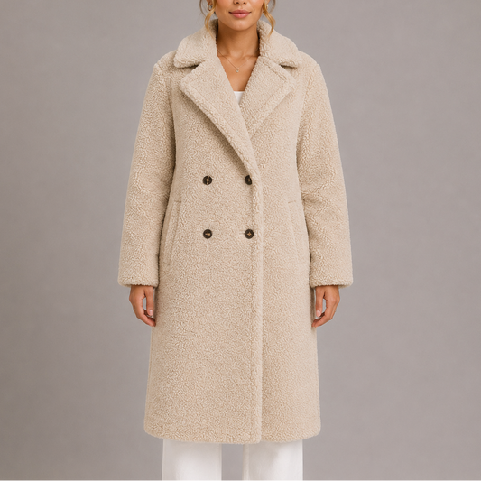 Talia Women's Teddy Coat | Long Double-Breasted Faux Fur Winter Coat 0