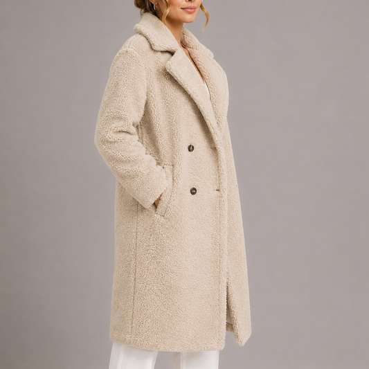 Talia Women's Teddy Coat | Long Double-Breasted Faux Fur Winter Coat 1