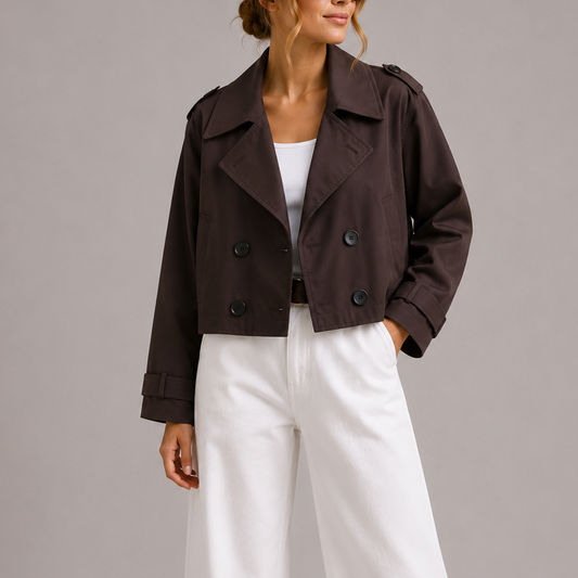 Talia Women's Trench Coat | Lightweight Cropped Design with Oversized Lapels 0