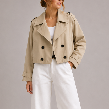 Talia Women's Trench Coat | Lightweight Cropped Design with Oversized Lapels 2