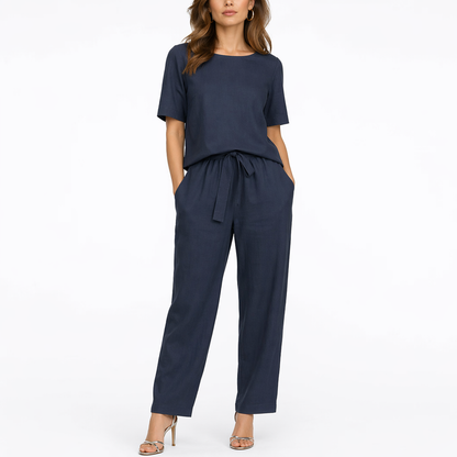 Twila Women's Two Piece Set with Short-Sleeve Top and Adjustable Waist Trousers 1