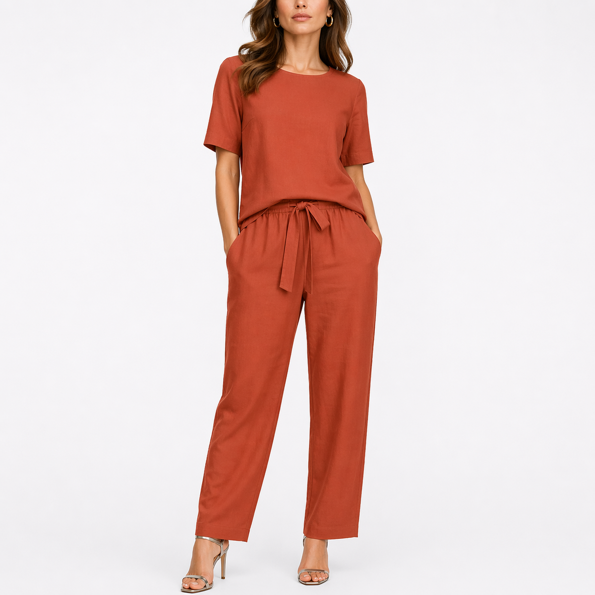 Twila Women's Two Piece Set with Short-Sleeve Top and Adjustable Waist Trousers 2