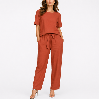 Twila Women's Two Piece Set with Short-Sleeve Top and Adjustable Waist Trousers 2