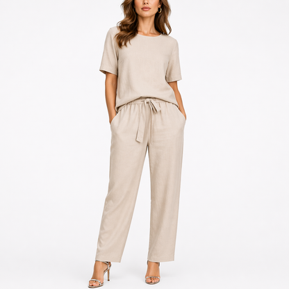 Twila Women's Two Piece Set with Short-Sleeve Top and Adjustable Waist Trousers 3