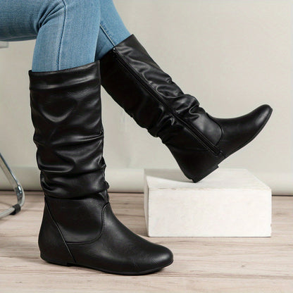 Valdis Women’s Knee High Boots with Gathered Shaft and Side Zip in Brown 4