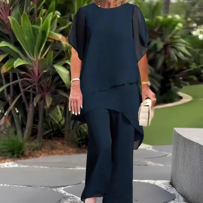 Valeria Women’s Two Piece Pants Set with Flattering Draped Palazzo Design and Coordinated Top 1