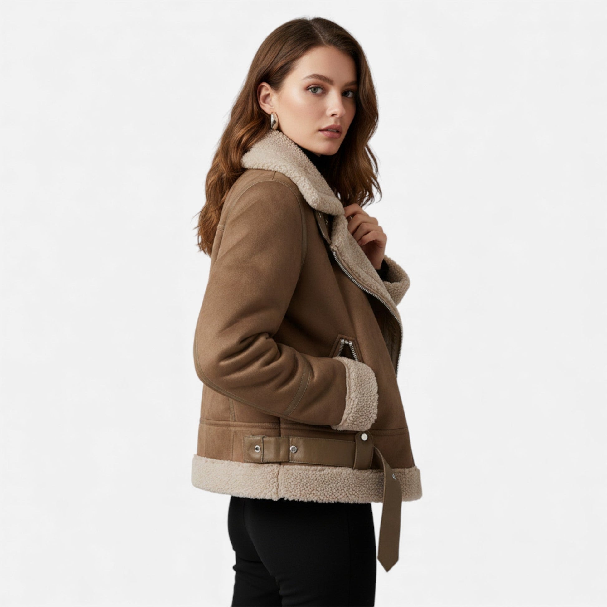 Valmonti Women's Jacket | Suede with Lambswool Lining, Moto-Style 1