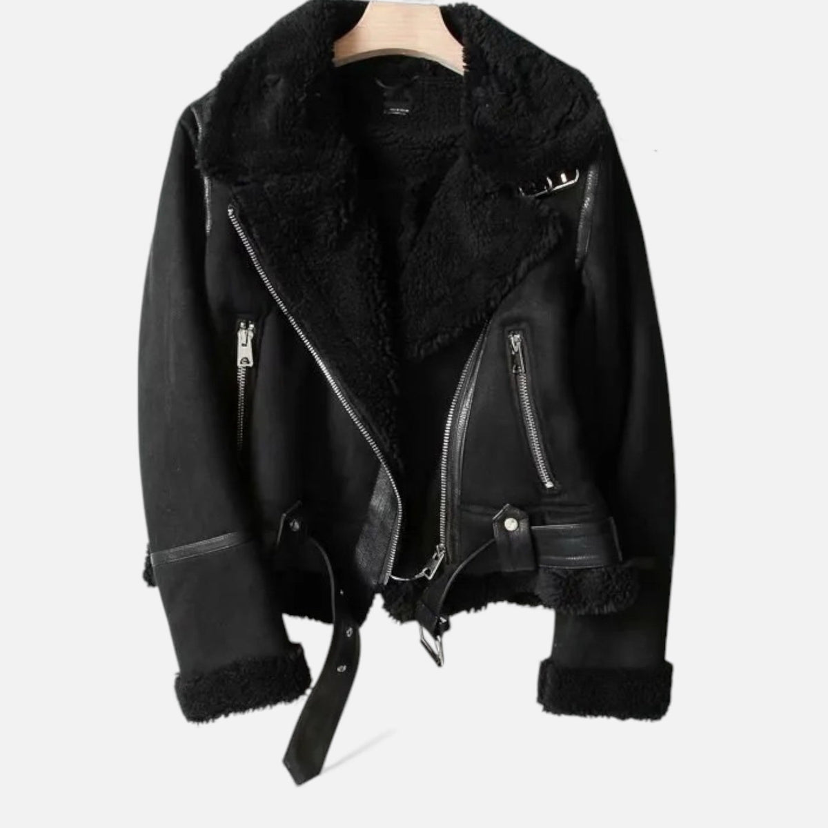 Valmonti Women's Jacket | Suede with Lambswool Lining, Moto-Style 3