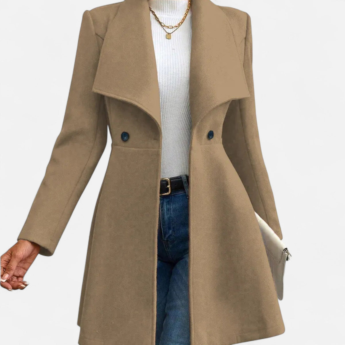 Valmonti Women's Wool Winter Coat | Tailored Lapel, Warm Blend 3
