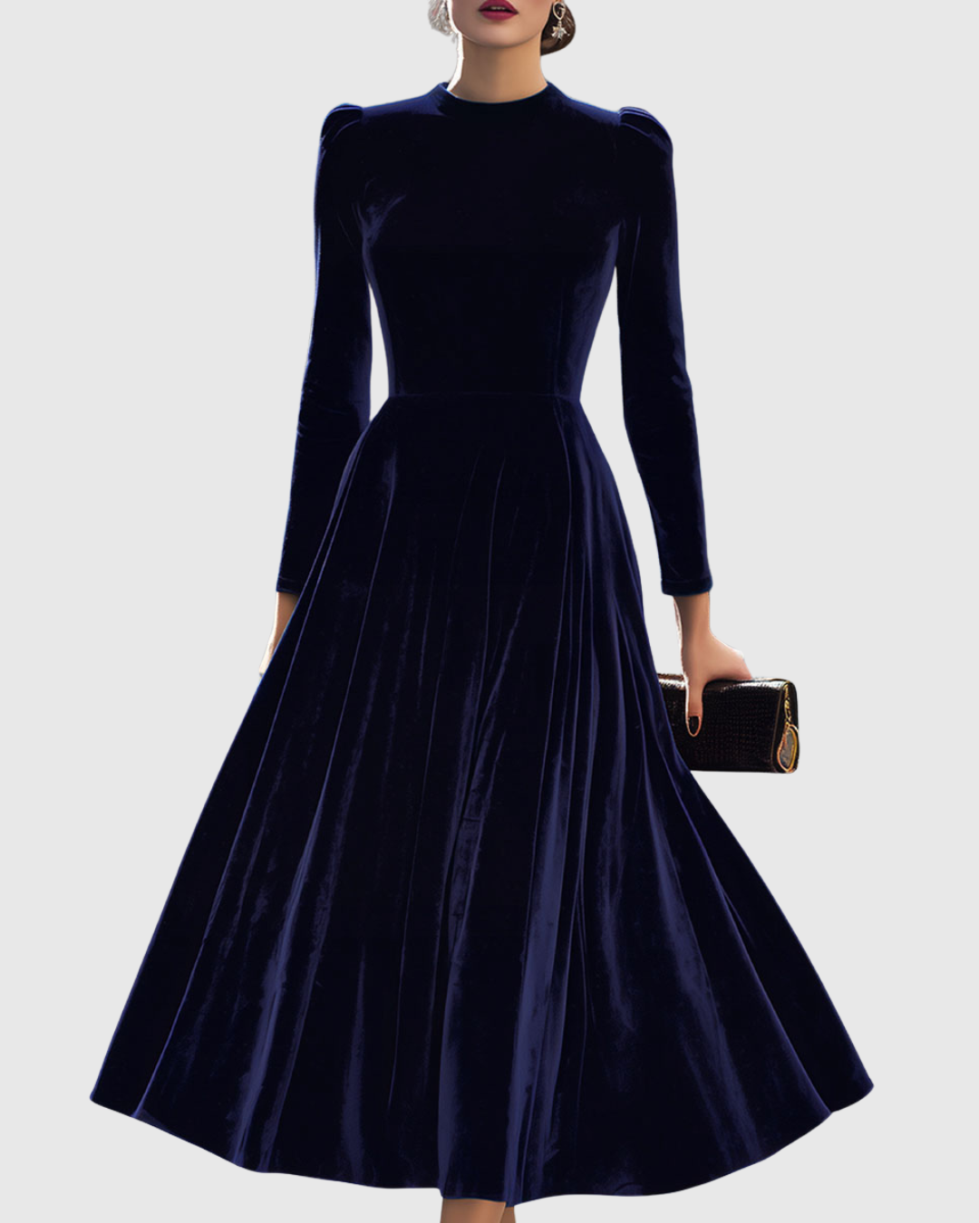 Vela Women's Midi Dress with Elegant Velvet Texture and Long Sleeves 0