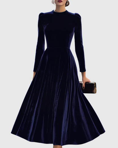 Vela Women's Midi Dress with Elegant Velvet Texture and Long Sleeves 0