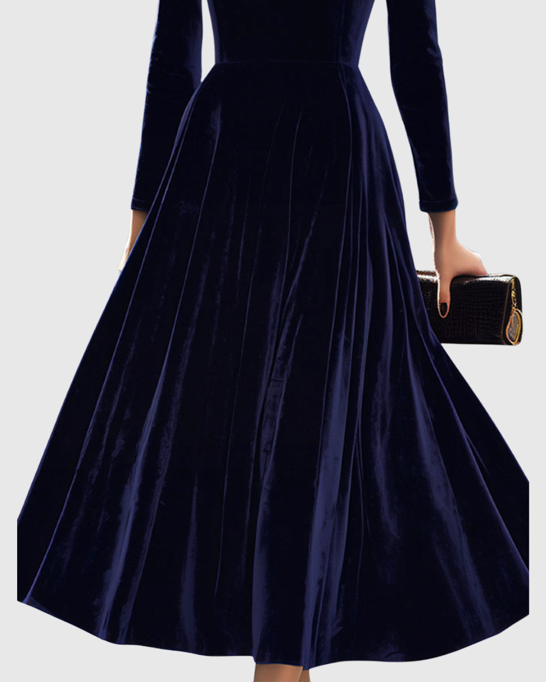 Vela Women's Midi Dress with Elegant Velvet Texture and Long Sleeves 2