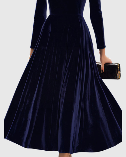 Vela Women's Midi Dress with Elegant Velvet Texture and Long Sleeves 2