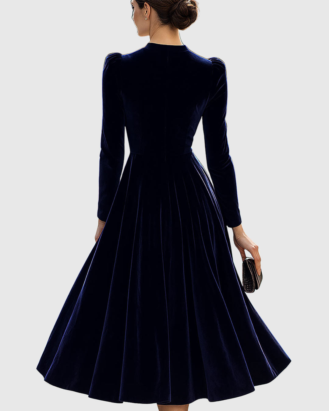 Vela Women's Midi Dress with Elegant Velvet Texture and Long Sleeves 3