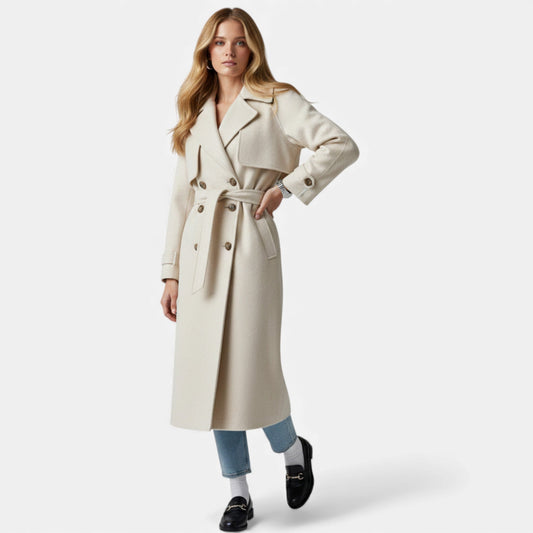 Vera Women's Mid-Length Coat | Wool Blend, Belted Lapel 0