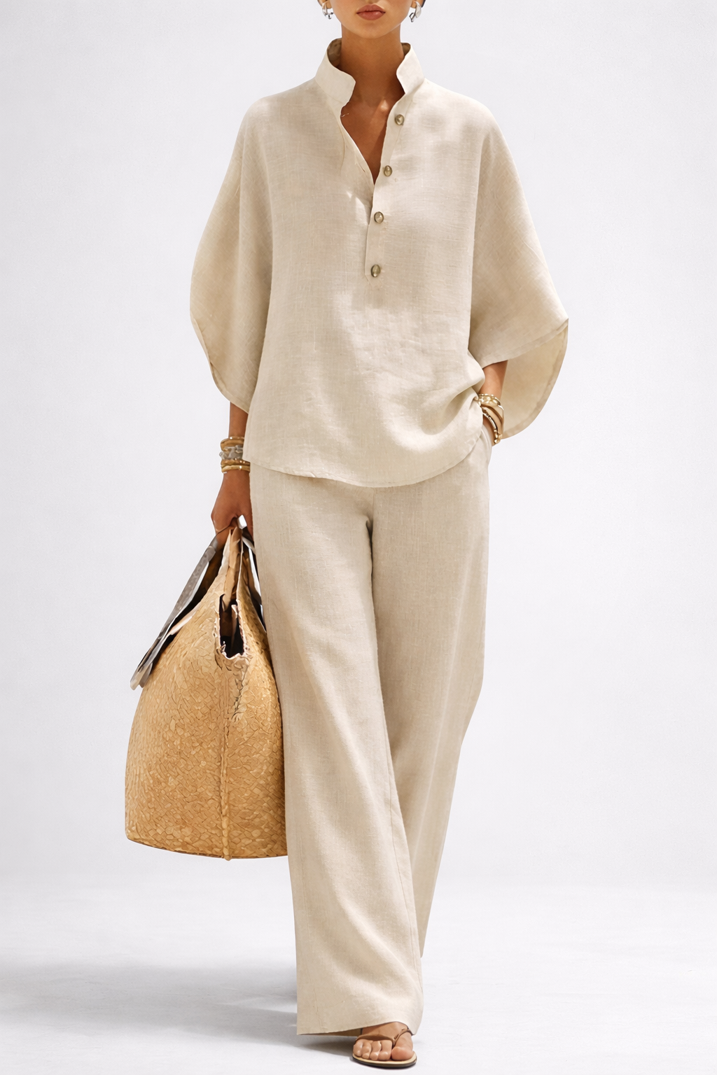 Vera Women's Set with Structured Collar Top and Wide Leg Trousers 1