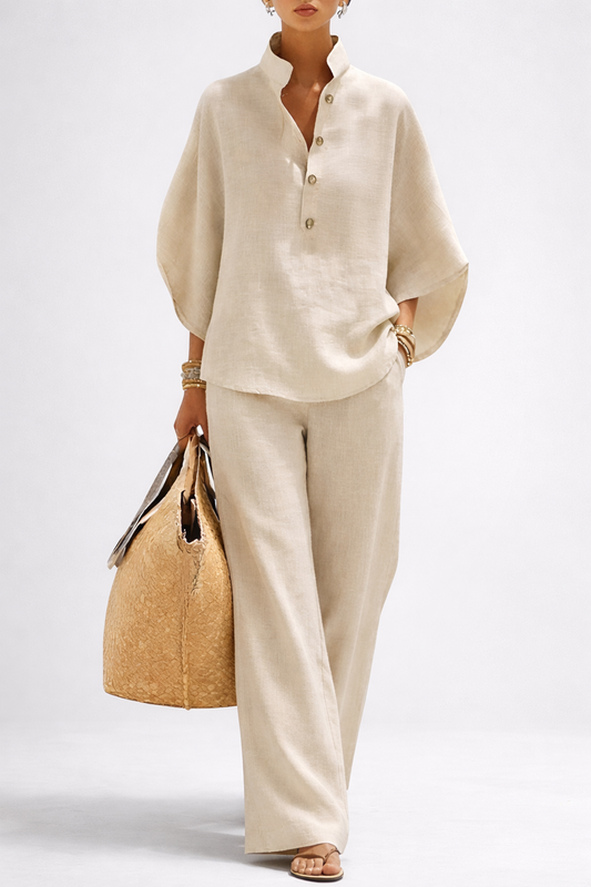 Vera Women's Set with Structured Collar Top and Wide Leg Trousers 1