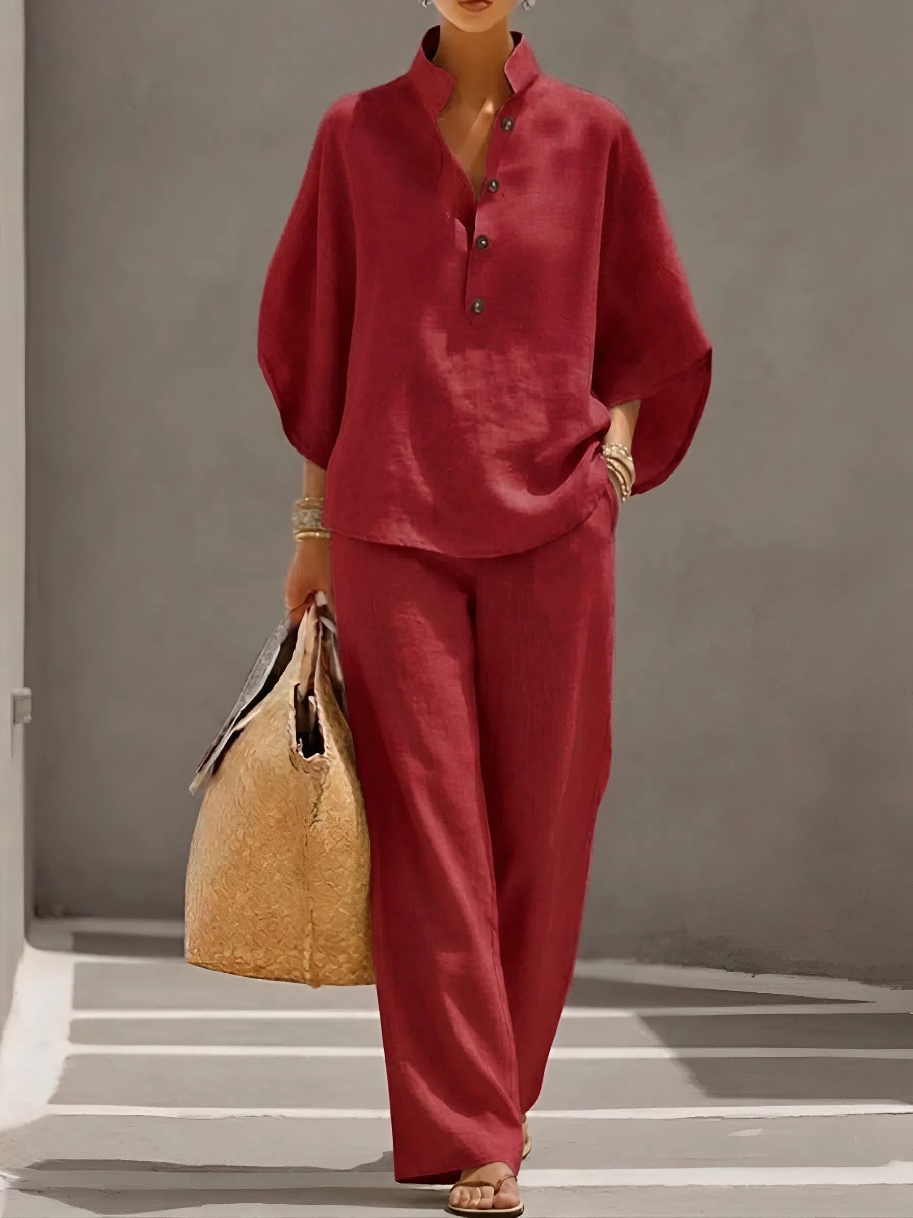 Vera Women's Set with Structured Collar Top and Wide Leg Trousers 3