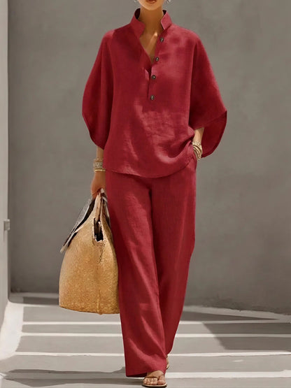 Vera Women's Set with Structured Collar Top and Wide Leg Trousers 3