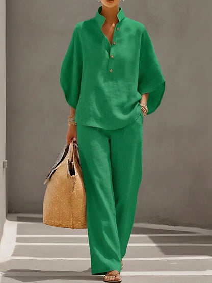 Vera Women's Set with Structured Collar Top and Wide Leg Trousers 4