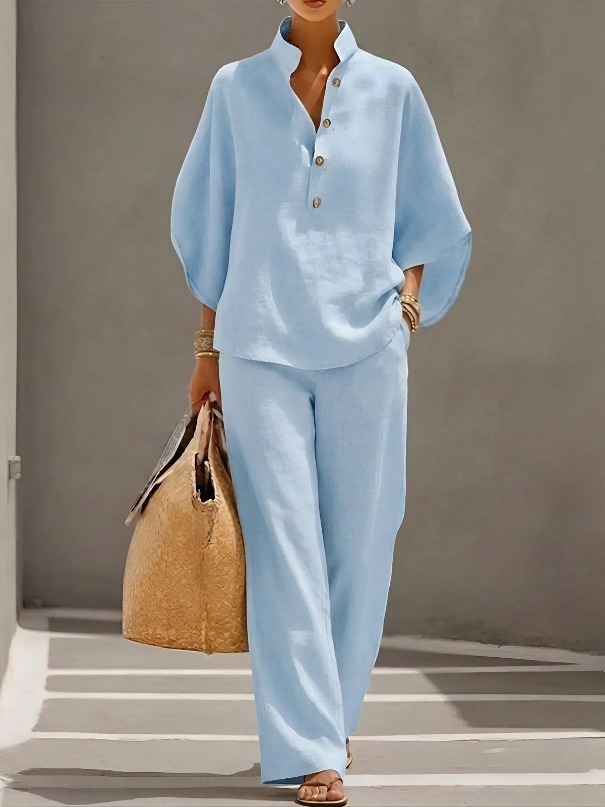 Vera Women's Set with Structured Collar Top and Wide Leg Trousers 5