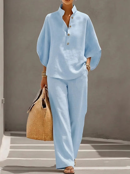 Vera Women's Set with Structured Collar Top and Wide Leg Trousers 5