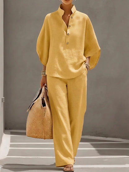 Vera Women's Set with Structured Collar Top and Wide Leg Trousers 6