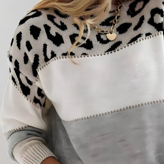 Vera Women's Sweater | Soft Knit, Color Block Leopard Print 1