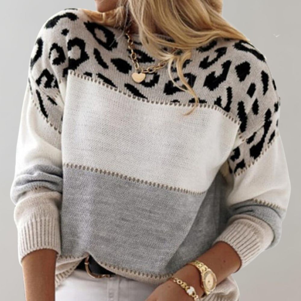 Vera Women's Sweater | Soft Knit, Color Block Leopard Print 2