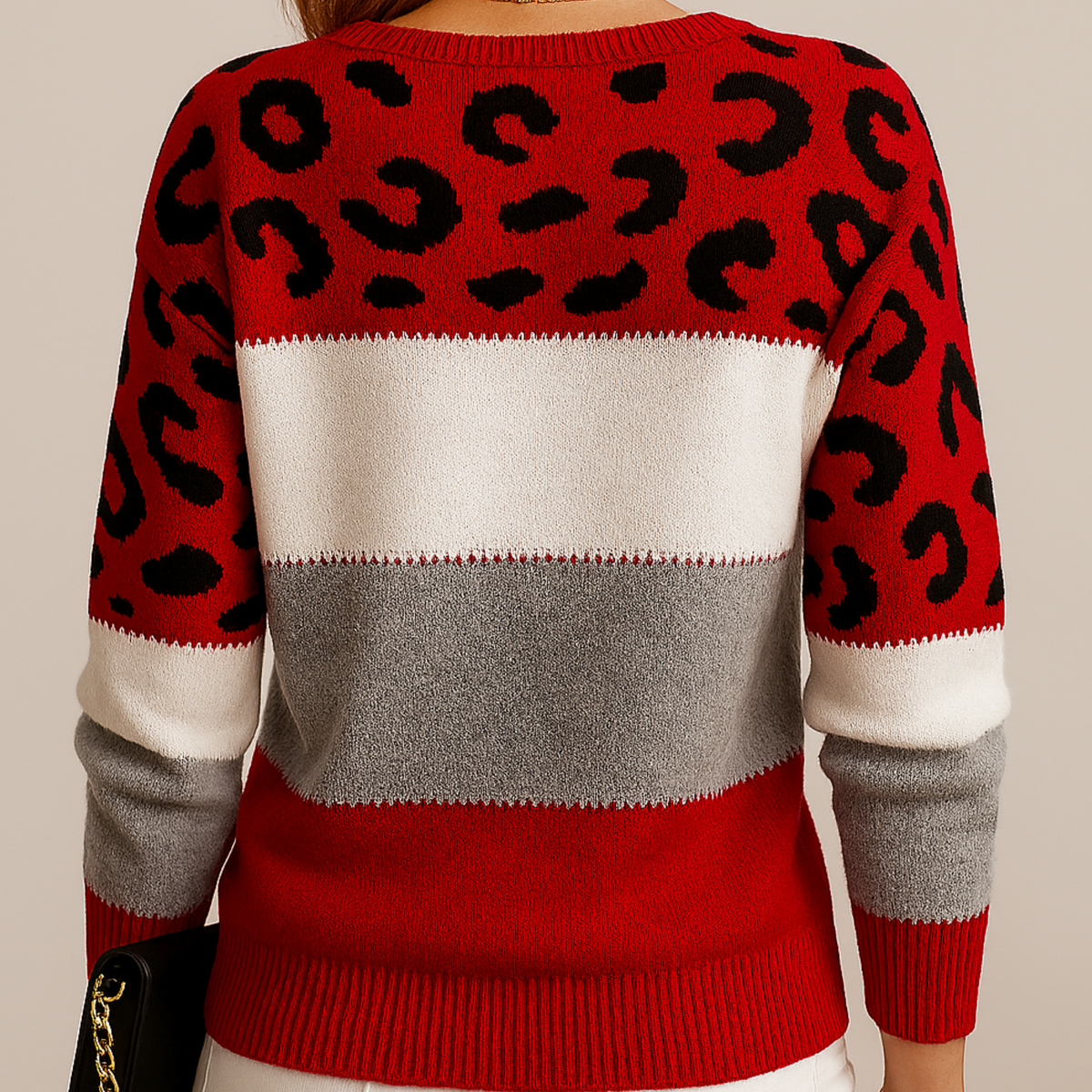 Vera Women's Sweater | Soft Knit, Color Block Leopard Print 5