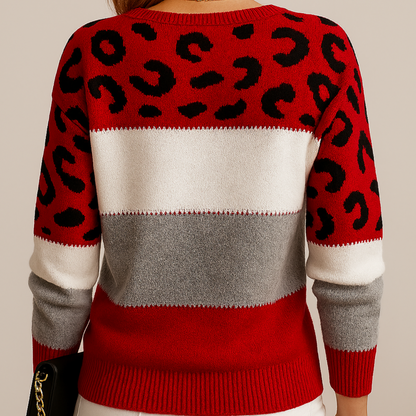 Vera Women's Sweater | Soft Knit, Color Block Leopard Print 5