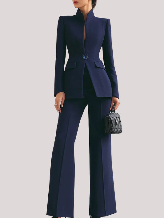 Vina Women's Suit Set with Longline Blazer and Flared Trousers in Burgundy 0