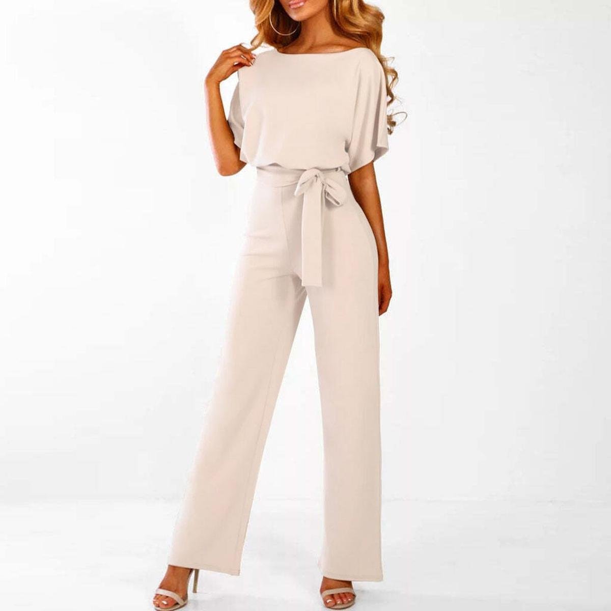 Vivid Women's Jumpsuit with Short Sleeves and Adjustable Belt 0