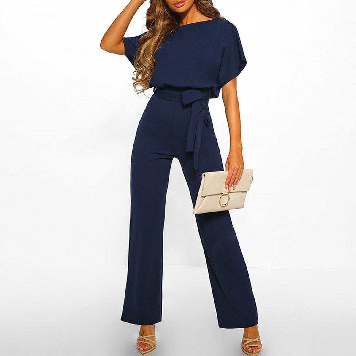Vivid Women's Jumpsuit with Short Sleeves and Adjustable Belt 2