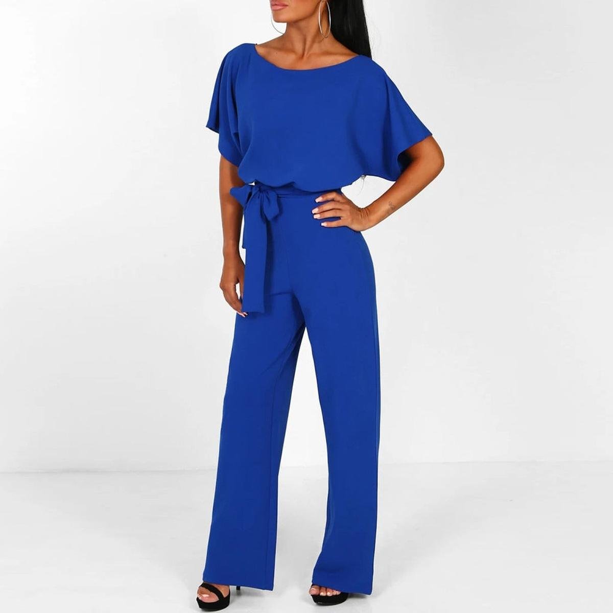 Vivid Women's Jumpsuit with Short Sleeves and Adjustable Belt 7