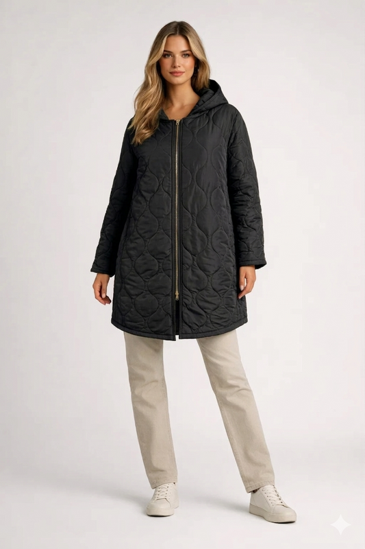 Willa Women's Coat | Quilted Hooded Knee-Length Outerwear 1