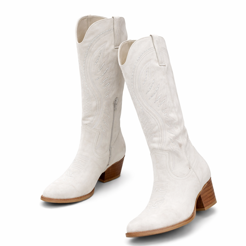 Willa Women’s Cowgirl Boots with Embroidered Suede Finish and Block Heel 3